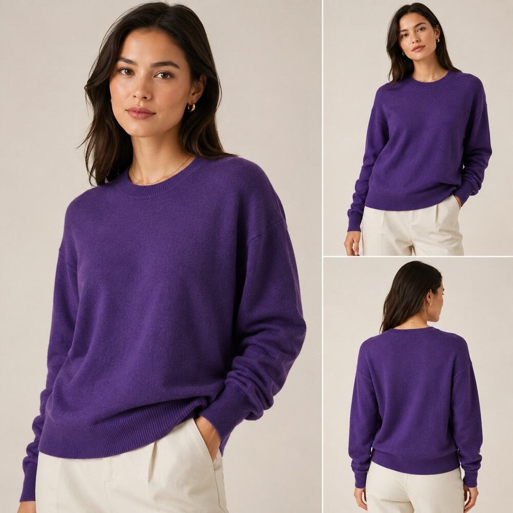 Vintage Lands End Purple 100% Cashmere Sweater Minimal Quiet Luxury Pullover XL